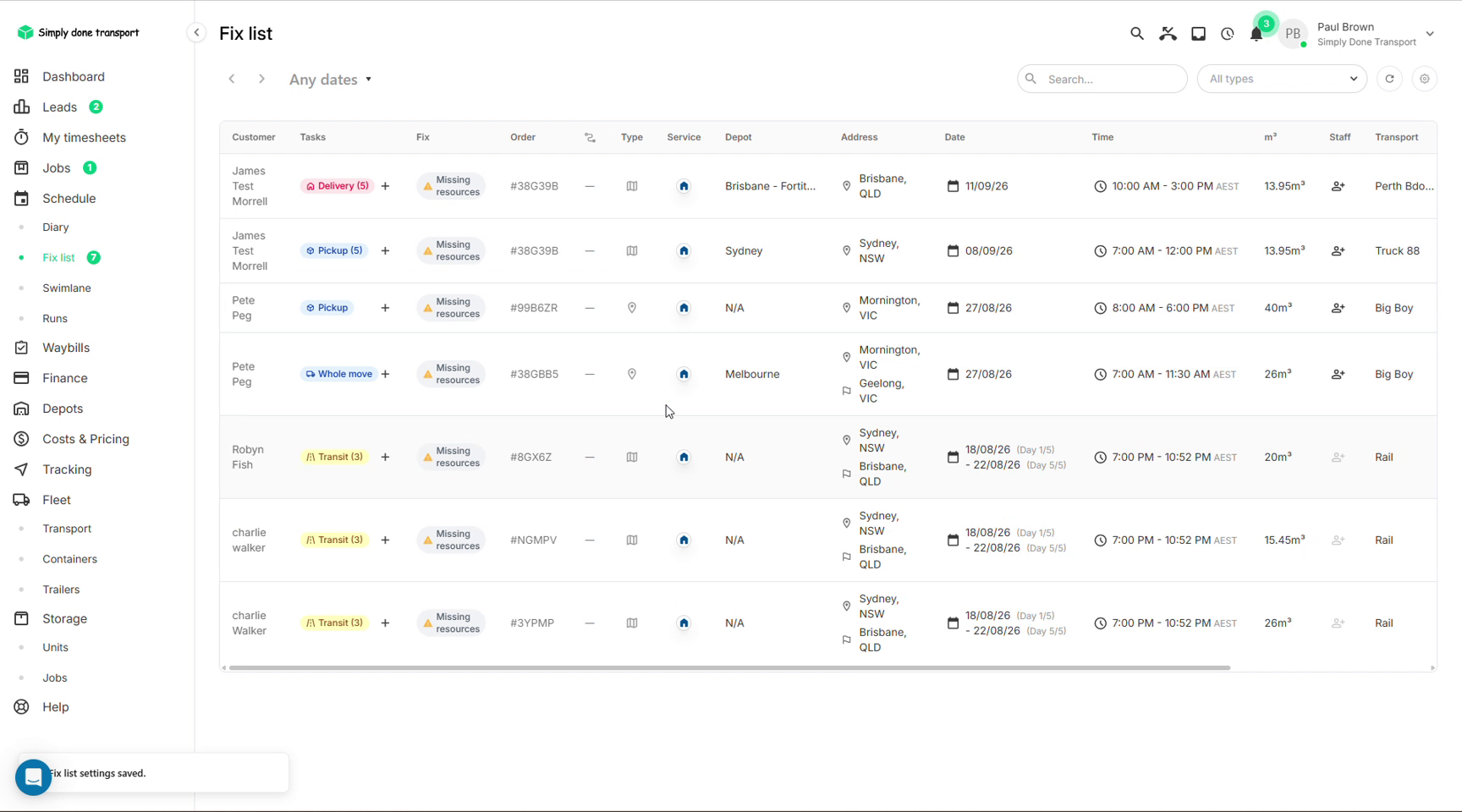 Fix list showing orders needing attention
