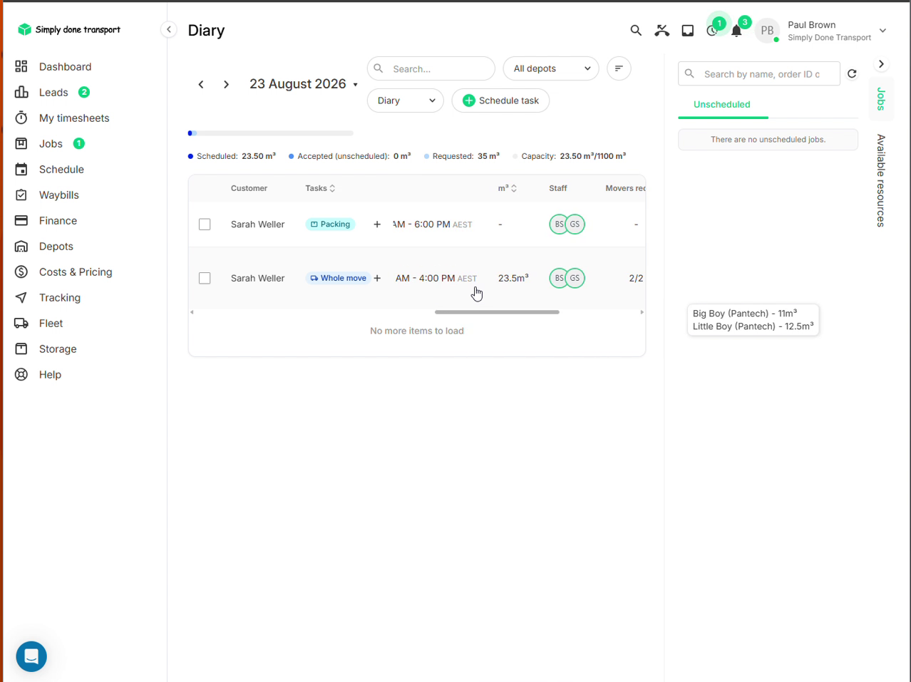 Diary list with green rings around staff avatars showing accepted tasks