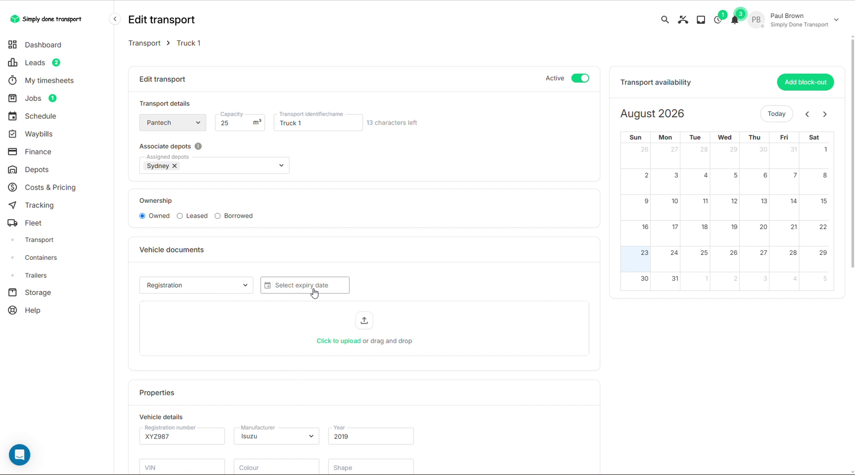 Registration document with expiry date field