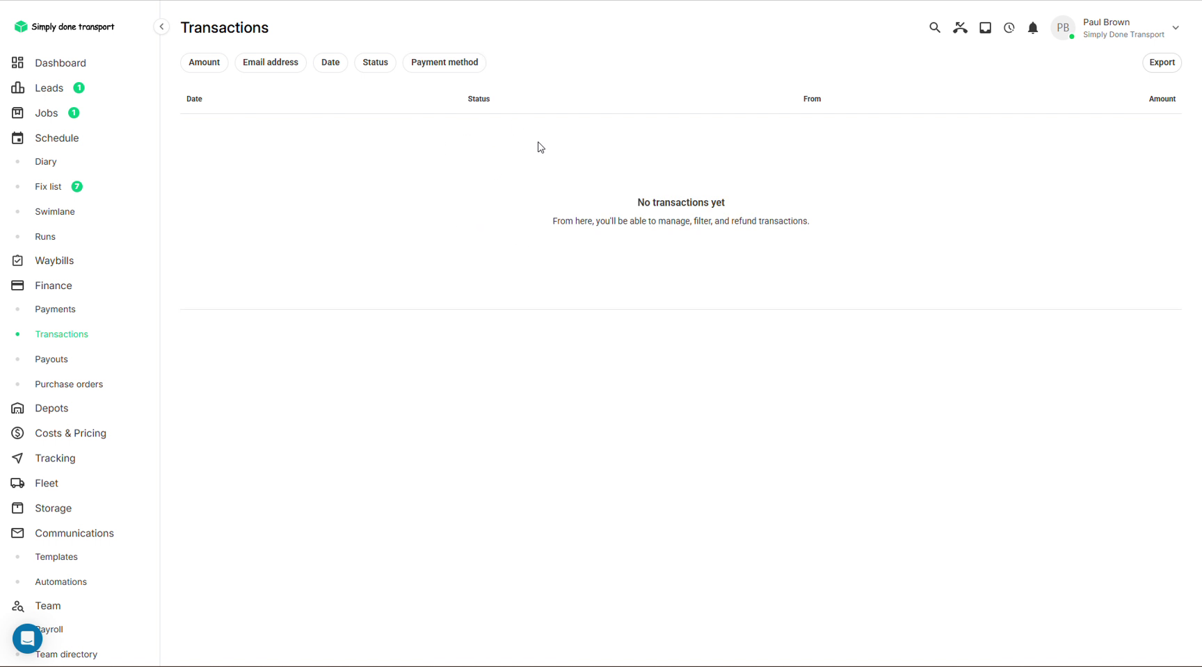 Transactions list with succeeded, refunded and cancelled card payments