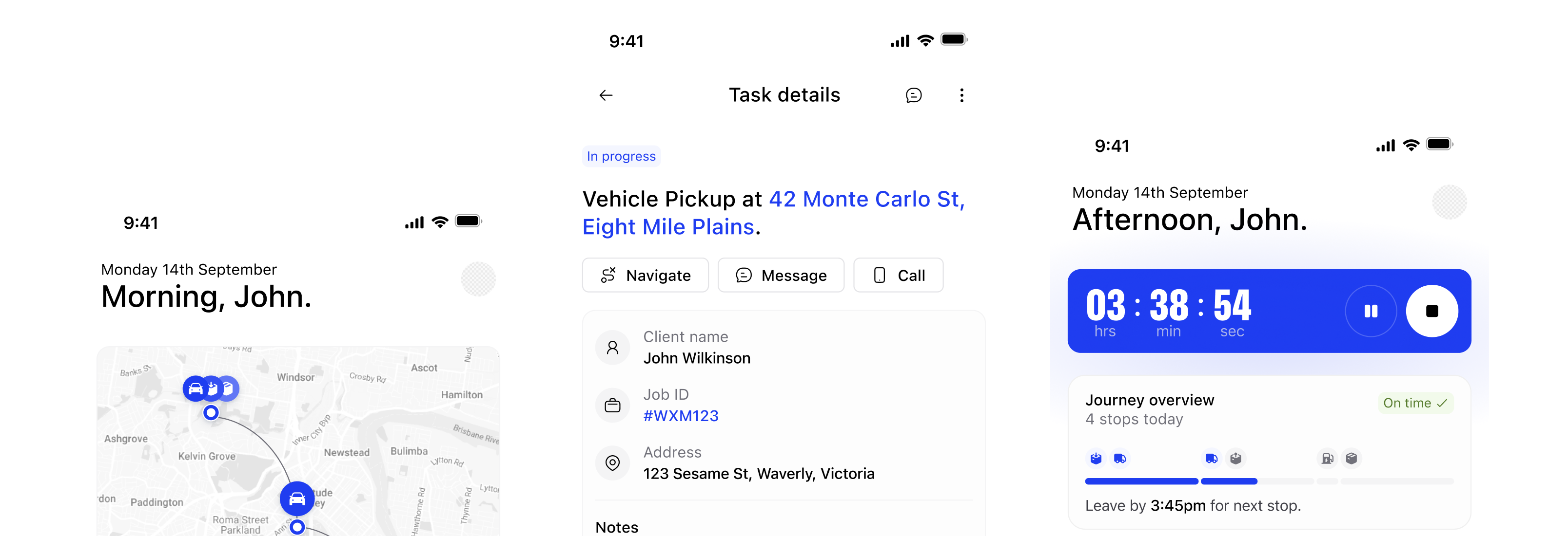 Movepro field app screens for removalist crew management